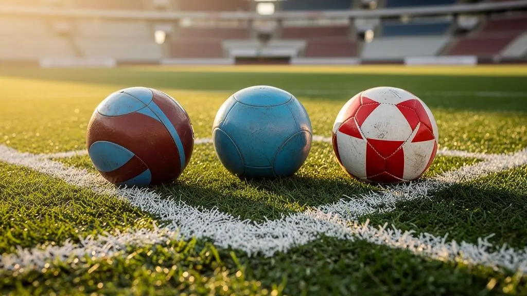 Trois ballons de football aux couleurs différentes reliés par des lignes de craie sur une pelouse, symbolisant une identité tactique commune à travers plusieurs clubs