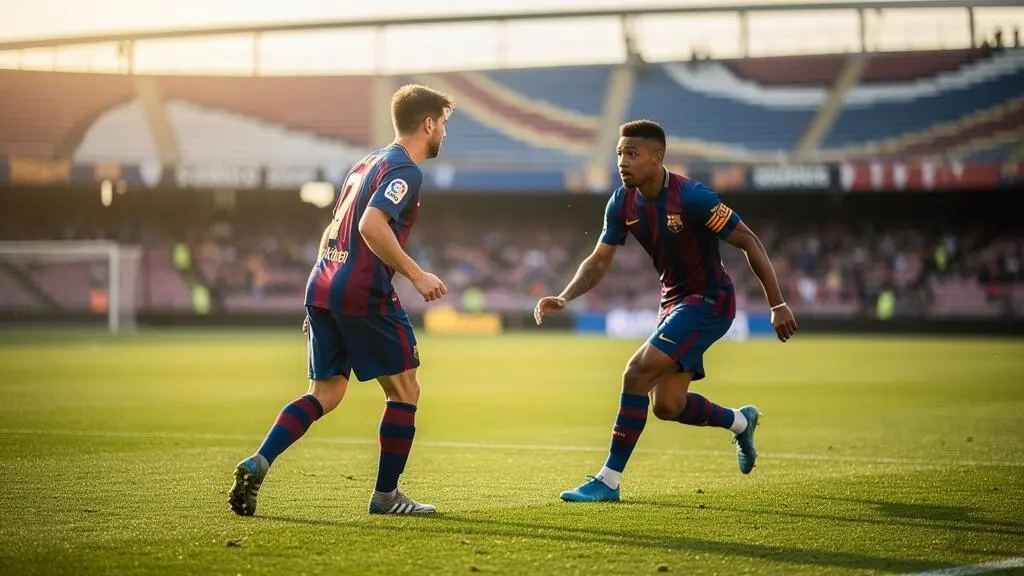 Deux joueurs de football synchronises sur le terrain evoquant une connexion tactique silencieuse